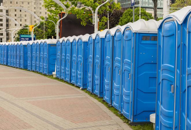 Seasonal porta potty units set up at a West Helena, Arkansas venue