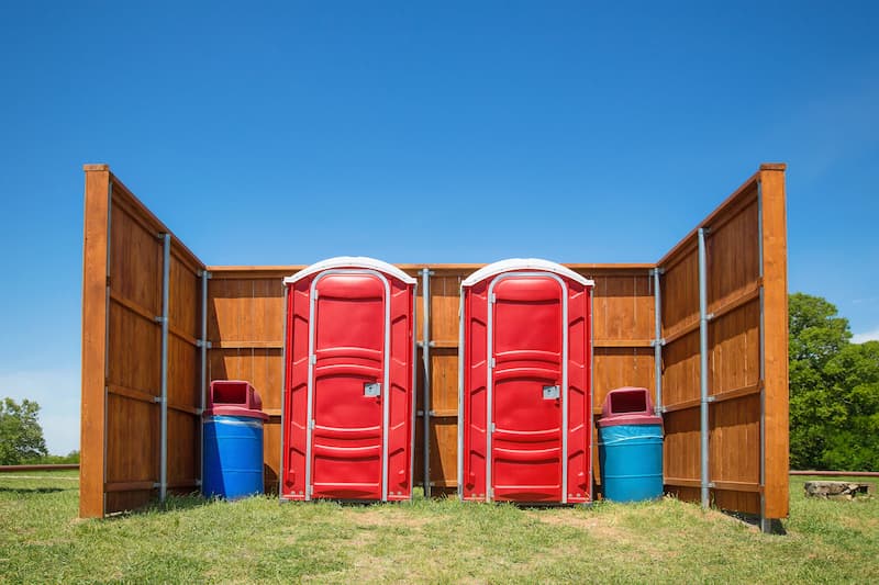 Short-term porta potty units staged for delivery in West Helena, Arkansas